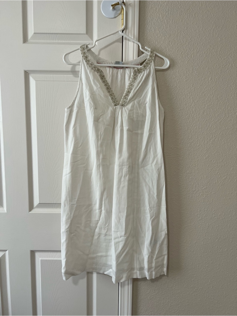 Boden White Embellished Sleeveless Shift Dress US 8L